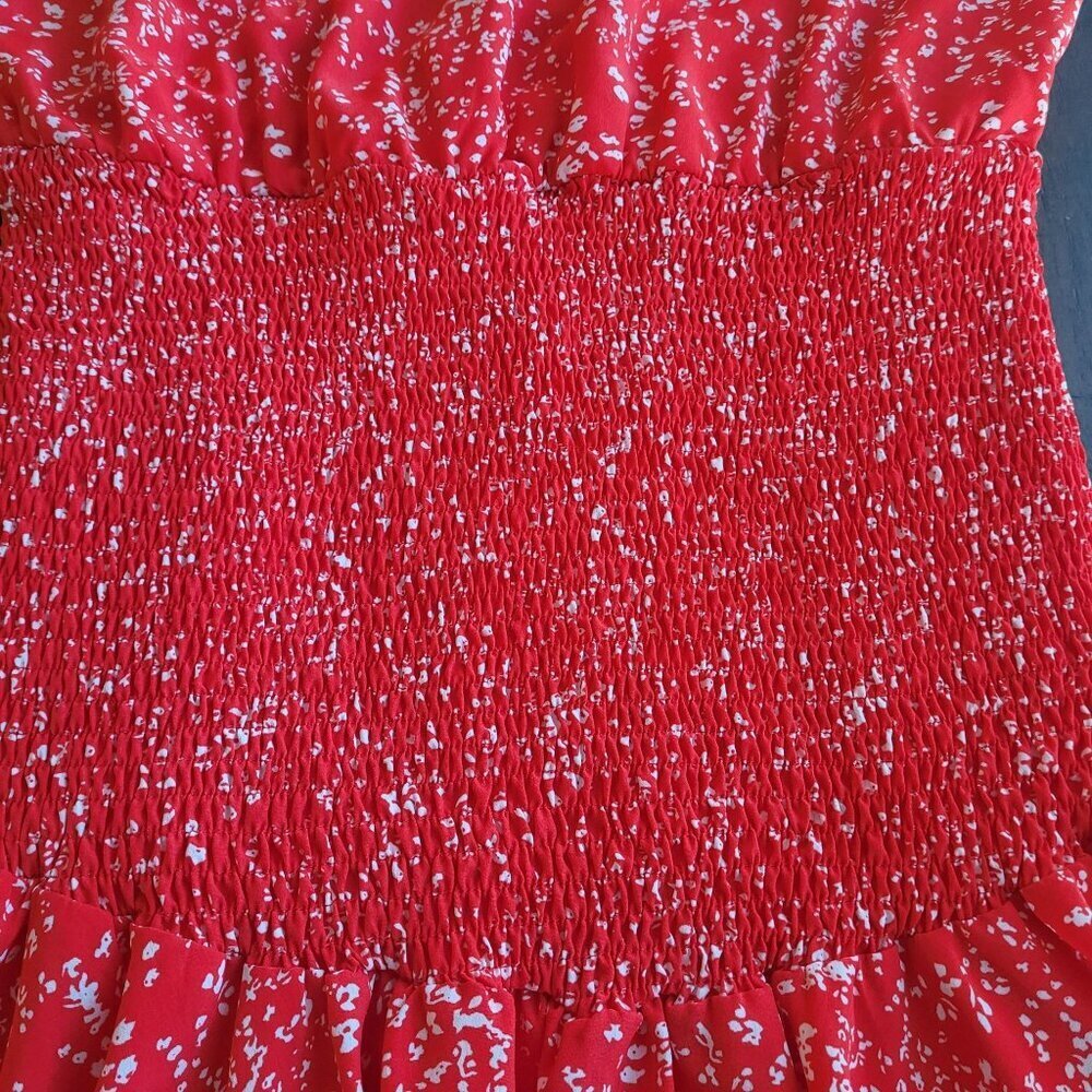 She + Sky Womens Red Sleeveless Smocked Ruffle Hem Dress Medium - Picture 7 of 8